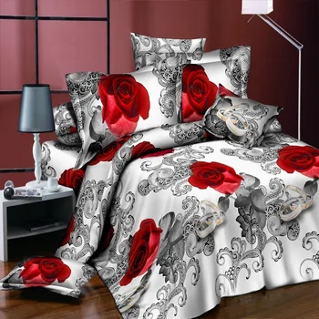 Čierny Kvet Red Rose Perinu Set 3ks posteľná bielizeň Nastaviť 3d posteľná bielizeň Digitálna Tlač Queen Size Bed Bielizeň, Obliečky bytový Textil
