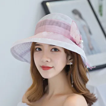 Nový pearl dámy veľké brimmed klobúk módny trend vonkajšie cestovanie slnko klobúk bowknot povodí klobúk slnko klobúk čiapky pre ženy