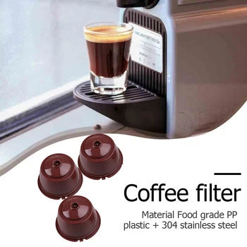 3ks Kávové Kapsule Filtre Naplniteľné Opakovane Kávové Kapsule Poháre s Lyžicou Kefa Coffeeware pre Nespresso Dolce Gusto