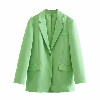 TRAF Za 2021 Sako Ženy Zelenej Farby Žien Oblečenie Úrad Bežné Bunda, Kabát Dlhý Rukáv Elegantné Ženy Sako nohavicové Kostýmy