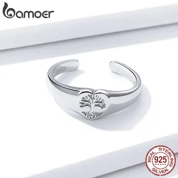 Bamoer Signet Ring 925 Sterling Silver Vyryté Strom Života Otvorte Nastaviteľné Prst Prstene pre Ženy 2020 Nové Šperky BSR122