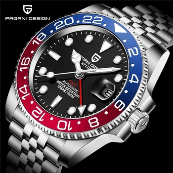 PAGANI NAVRHNÚŤ Nové Luxusné Muži Mechanické Náramkové hodinky z Nerezovej Ocele GMT Sledovať Top Značky Zafírové Sklo Muži Hodinky reloj hombre