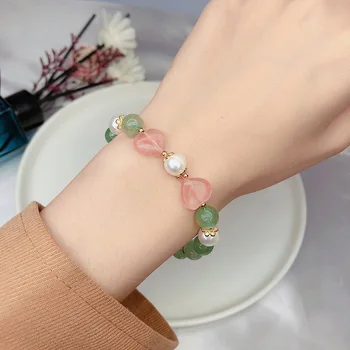 2021 Čínsky štýl šťastie taška pearl šťastie v tvare srdca melón perlový náramok žena etnický štýl náramok pre ženy
