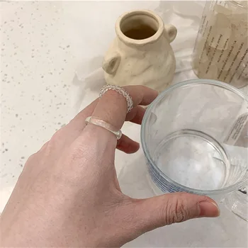 Farebné Priehľadné Živice Geometrické Kolo Ženy Krúžky Minimalistický Akryl Korálkové Adjusable Prst Prsteň Módne Šperky 2021 Nové
