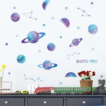 Snového Galaxy Samolepky na Stenu pre Deti izba Deti Stenu Spálne Dekor Cartoon Priestor Planéty Stenu pre Škôlky Domova