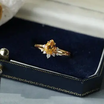 Originálny dizajn prírodných citrine silver diamond otvorenie nastaviteľný krúžok retro elegantné, ľahké luxus, šarm ženy klenotník