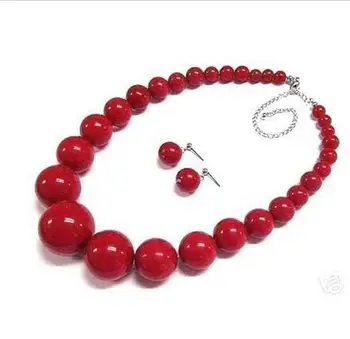 Hot predaj nové, dámske šperky červený korál perličiek náhrdelníky náušnice nastaviť