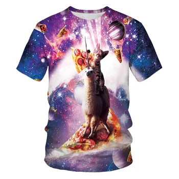 2020 nové 3d priestor galaxy t-shirt roztomilé mačka jesť taco pizza vtipné tričko s krátkym rukávom letné tričko