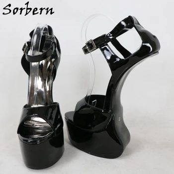 Sorbern Black Patent Ženy Sandále na Platforme 22 cm Heelless Slingback Letné Topánky Členok Popruhov Vlastné Lady Obuvi Fetish Č Podpätky