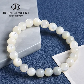 JD 6/8/10 mm Biela Prírodná perleť Shell Perly Náramok Trochus Kolesa Kolo Pearl Shell Perly Šperky Hot predaj