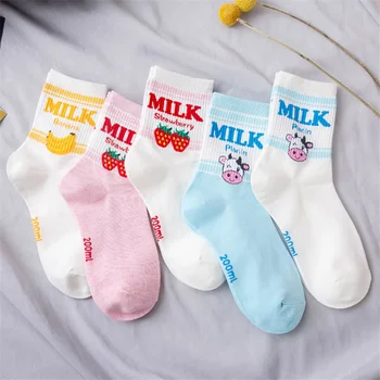 Hot Predaj Banán, Jahody, Mlieko Mid-tube Kawaii Bavlna dámske Ponožky kórejský Módne Bežné Ponožky dámske Ponožky Žena Roztomilé Ponožky