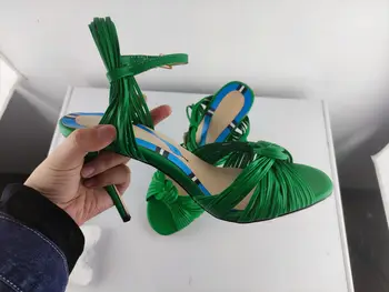 ODERNEE Luxusné Značky Dráhy Zobraziť Ženy Letné Sandále Celej pravej Kože Zelená Sexy Tenké Vysoké Podpätky, Topánky Žien Veľká Veľkosť