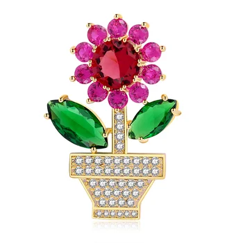 Tento krásny Malý Kvet Brošňa pre Ženy Črepníkové Rastliny Kolíky Luxusné Kryštály Zirkónmi, Šperky broche femme bijoux de luxe