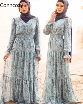 Móda Plus Veľkosť Moslimské Oblečenie Žien v Islamskej Kvetinový Tlač Sladké Šaty Elegantné Boho Pláži Dĺžka Podlahy Šaty Európskej Oblečenie