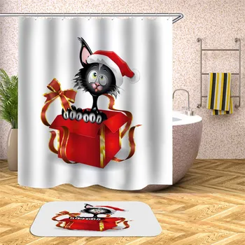 Vianočná Pančucha Krbom, Kúpeľňa Polyester Sprchové Závesy Set S Krúžkami Veselé Vianoce Vtipné Mačku Červené Vysoké podpätky Obrazovke