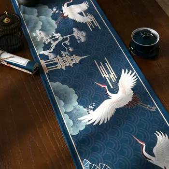 Čínsky Klasický Velvet Stôl Runner Dragon Žeriav Vytlačené Plyšové Strapec Runner Obrus Royal Vintage Dekoratívne Posteľ Runner