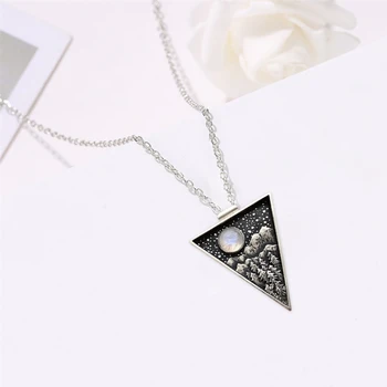 Moon Deep Forest Pendant Necklace New Retro Women's Round Stone Inlaid Triangle Pendant Accessories Party Jewelry