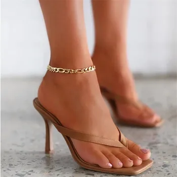 Vysoké Podpätky Sandále Ženy Flip Flop Tenké Pásiky Sexy Bežné Sandále, Papuče Letné Módy Sandalias Mujer 2021 Biela Čierna Khaki