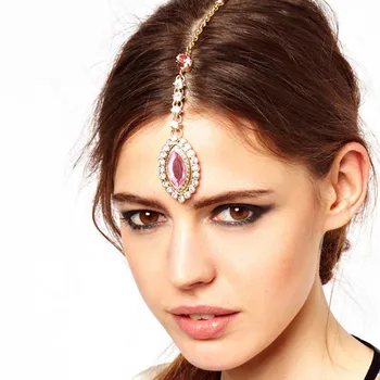 Indický Čelo Šperky s Vlásenky pre Ženy, Dievčatá, Svadobné Svadobné Drahokamu Hlavu Reťazca Šperky Headpieces Vlasy Príslušenstvo