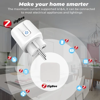 Zigbee Smart Plug 16A EÚ Zásuvky Tuya Inteligentný Život APLIKÁCIA Pracovať s Alexa Domovská stránka Google Asistent Hlasové Ovládanie Napájania Monitora Načasovanie
