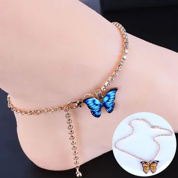 Motýľ Crystal Anklet Charms Členok Pre Ženy Pláži Nohy Šperky Farebný Motýľ Anklet Šperky Darček Sandále Naboso