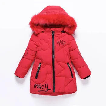 Zimné dievčenské kožené kabáty módne zahusťovanie a skutočné teplo dole bavlna strednej dĺžky kabát, vetrovka coats detí kabát oblečenie
