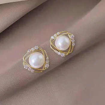 Nový kórejský Nezvyčajné Geometrické Whirlpool Tvar Pearl Náušnice pre Ženu, Nádherné Šperky, Zirkón Svadobné Party Luxusné Príslušenstvo