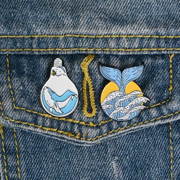 Cartoon tvorivé zvierat veľryba mora surfovať žiarovky smalt brošňa modrá zliatiny odznak džínsové oblečenie taška brošňa roztomilý darček šperky