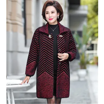 UHYTGF fashion mama jeseň zima vlnené sako kvality Imitácia Noriek Cashmere vlny kabát elegantným prúžkom 4XL plus veľkosť coats 1002