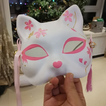 Ručne Maľované Sakura Mačka Maska Japonský Mačka Natsume Kniha Priateľov Fox Polovicu Tváre Masku Zábavné Halloween Cosplay Maska Strany Rekvizity