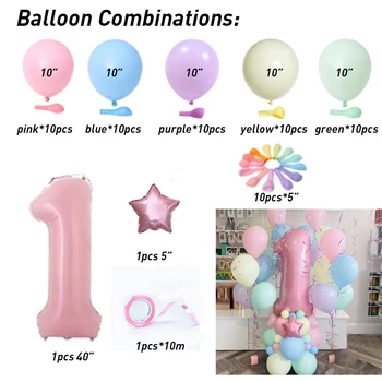 63Pcs Macaron Latexový Balón Candy Pink 40inch Veľké Množstvo Fólie baloon 1. Dieťa Sprcha Suppplies Jednorožec Narodeninovej Party dodávky