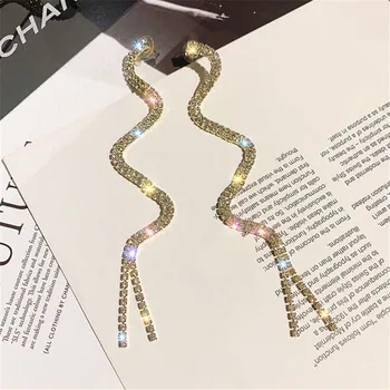 Módne jednoduché dlhý strapec crystal prívesok náušnice pre ženy je lesklý S-tvarované Drahokamu Prívesok Náušnice Strany Šperky