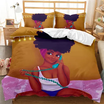 3D posteľná bielizeň nastaviť Afriky gir Posteľná Bielizeň Queen size Cumlík kryt a obliečka na Vankúš 3ks Perinu Nastaviť Single/Double/King Bed nastaviť