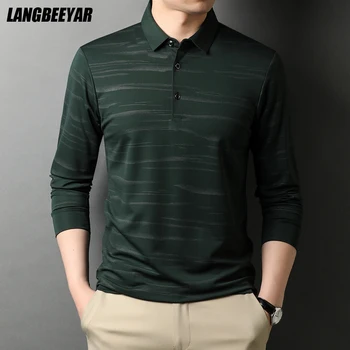 2021 High-End Dizajnér Nové Módne Značky Polo Tričko Muži Čierne Pruhované Obyčajný Kórejský Bežné Dlhý Rukáv Topy Mužov Oblečenie