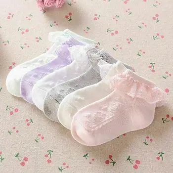 Batoľa Detská Baby Dievčatá Roztomilý Tutu Členkové Ponožky Čipky Rozstrapatené jednofarebné Bavlnené Princezná Tenké Krátke Ponožky 2-5T
