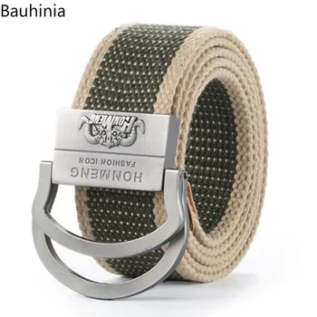 Bauhinia Luxusné Kvalitné pánske Double-krúžok Pracky Plátno Pás Bežné Všestranný Teenager, Džínsy Pásu