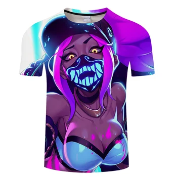 Akali League of Legends T-Shirt pánske, dámske Módne 3D Tlač SMS LOL Hra Znak Dizajn Hip Hop Chlapci Športové Top