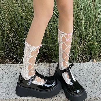 Nový Ženy Oka Čierna Biela Tenká Kolená Vysoké Ponožky Ženy Lolita Cosplay Harajuku Streetwear Pančuchy