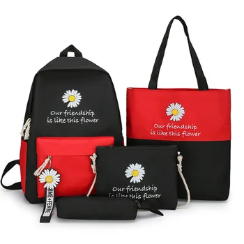 4Pcs/súbor kvetov Vytlačené Plátno Školské Tašky pre Dospievajúcich Dievčat Knihy Tašky Cestovné Školy Notebooku Batohy Ženy Späť Balenia Študent