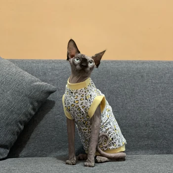 Sfinga bezsrstá mačka oblečenie z čistej bavlny lete tenké krátka košieľka popruh leopard bod nemecký Abbie oblečenie pre mačky
