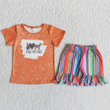 Letné 2ks Baby Dievčatá Oblečenie Pokoj, Láska Kôz Oranžové Tričko Coloful Prúžok Šortky