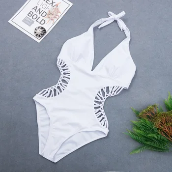 2021 Sexy Biele Plavky S Uväzovaním Za Vystrihnúť Obväz Trikini Plávať Plavky Celé Plavky Push Up Brazílske Plavky Ženy Jednodielne Plavky