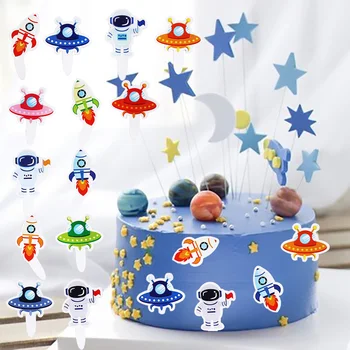 Priestor Rocket Party Dekorácie Loď Cupcake Mulčovače Cartoon Astronaut Outer Space Party, Narodeniny Tortu Dekorácie