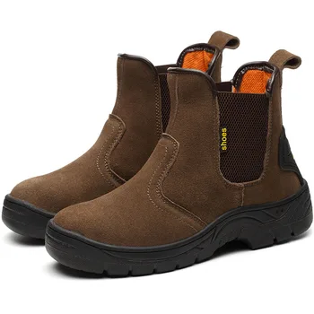 Plus veľkosť mens módne bezpečnostná obuv hovädzie kože oceľové kaplnka pracovné topánky vonku platformu pracovník bezpečnostnej boot muž chelsea bota