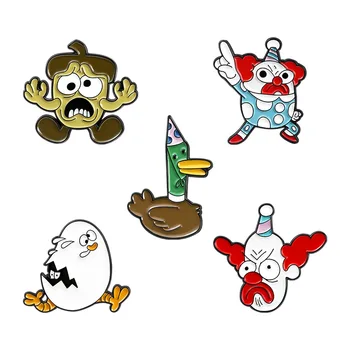 Karikatúra, smiešny klaun pin, kačica a biele kuracie mäso zvierat brošňa veľkoobchod, taška dekorácie odznak, darček pre priateľa