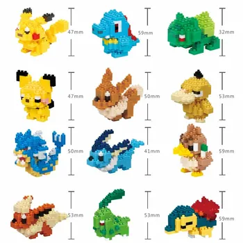 Pokémon Pikachu Stavebné Bloky, Hračky Modelu Vzdelávacích Ornament TAKARA TOMY Mewtwo 3D Bloku je Tehla Malé Zmontované DIY Deti Darček