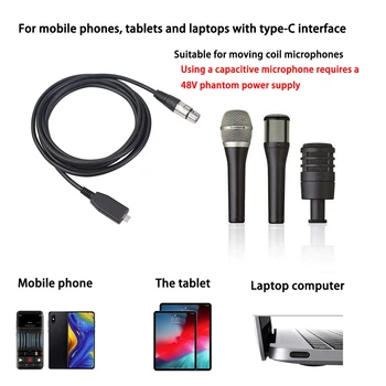 Kábel mikrofónu na Nahrávanie Adaptér Kábel Typu C na XLR USB-C Hudby Audio Drôt Ľahké Prenosné Hudobné Prvky