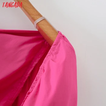 Tangada 2021 Lete Ženy francúzsky Štýl Ružová Backless Šaty Lístkového Krátky Rukáv Dámske Mini Šaty Vestidos 2M40