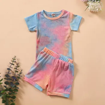 12M na 5 rokov, baby & kids chlapci dievčatá v lete tie dye top so šortkami dva kusy nastaviť detskej módy bežné rebrovaný súpravy oblečenie