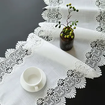 Výšivky stôl runner stolové vlajky kvet Bavlny bielizeň čistá biela čalúnená Čipky obrus kávy TV kabinet kryt uterák HM918